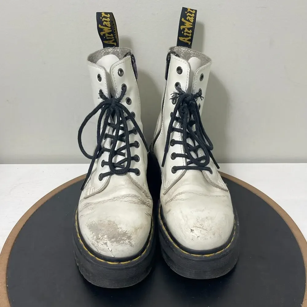 Dr. Martens Jadon Boots M7 / W8 White Leather Platform Grunge Punk Destroyed‎